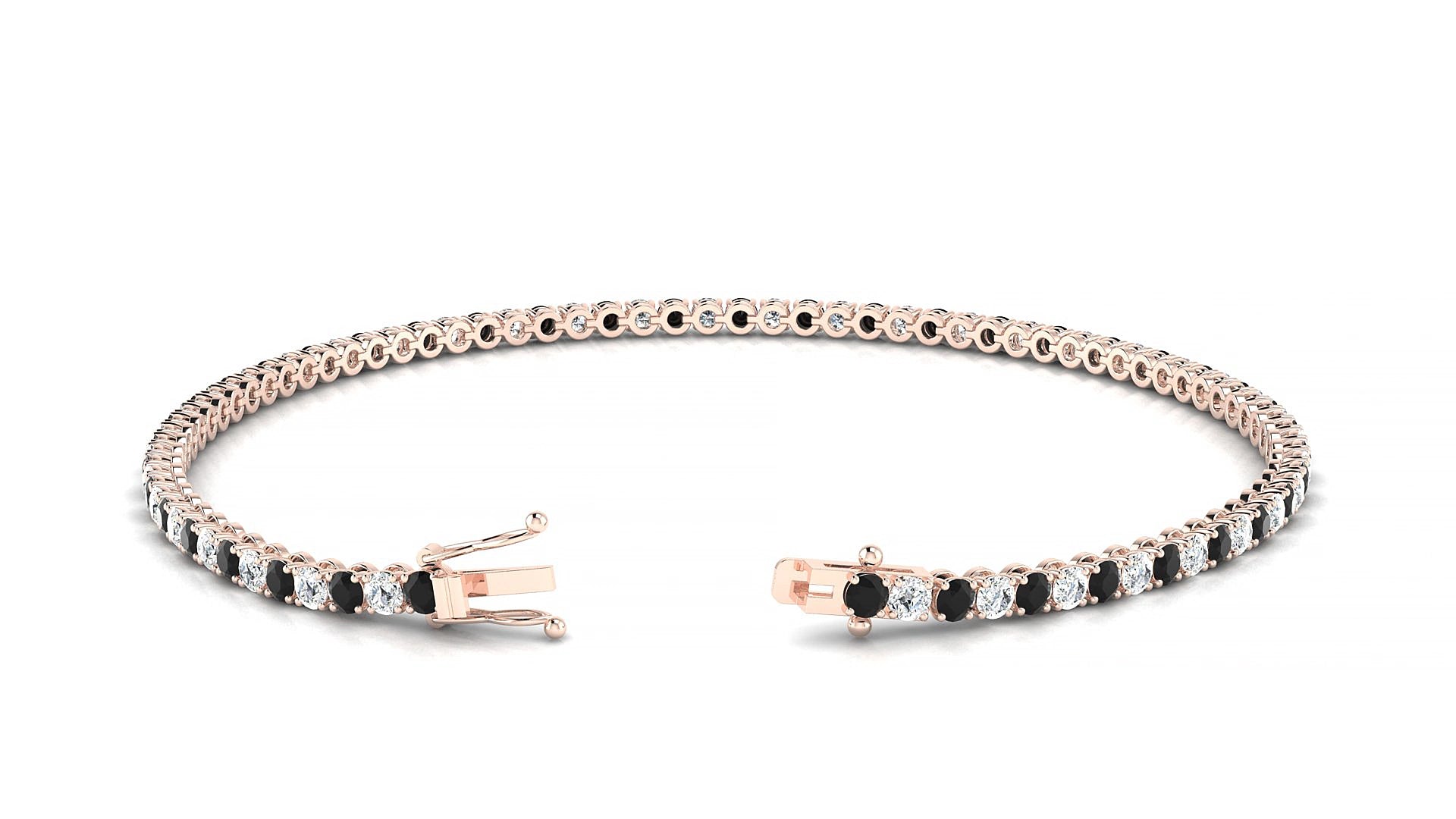 Firenze 1-1 | 18k Rose Gold 2 mm Round Natural Black Diamond & Diamond 15 cm Tennis Bracelet