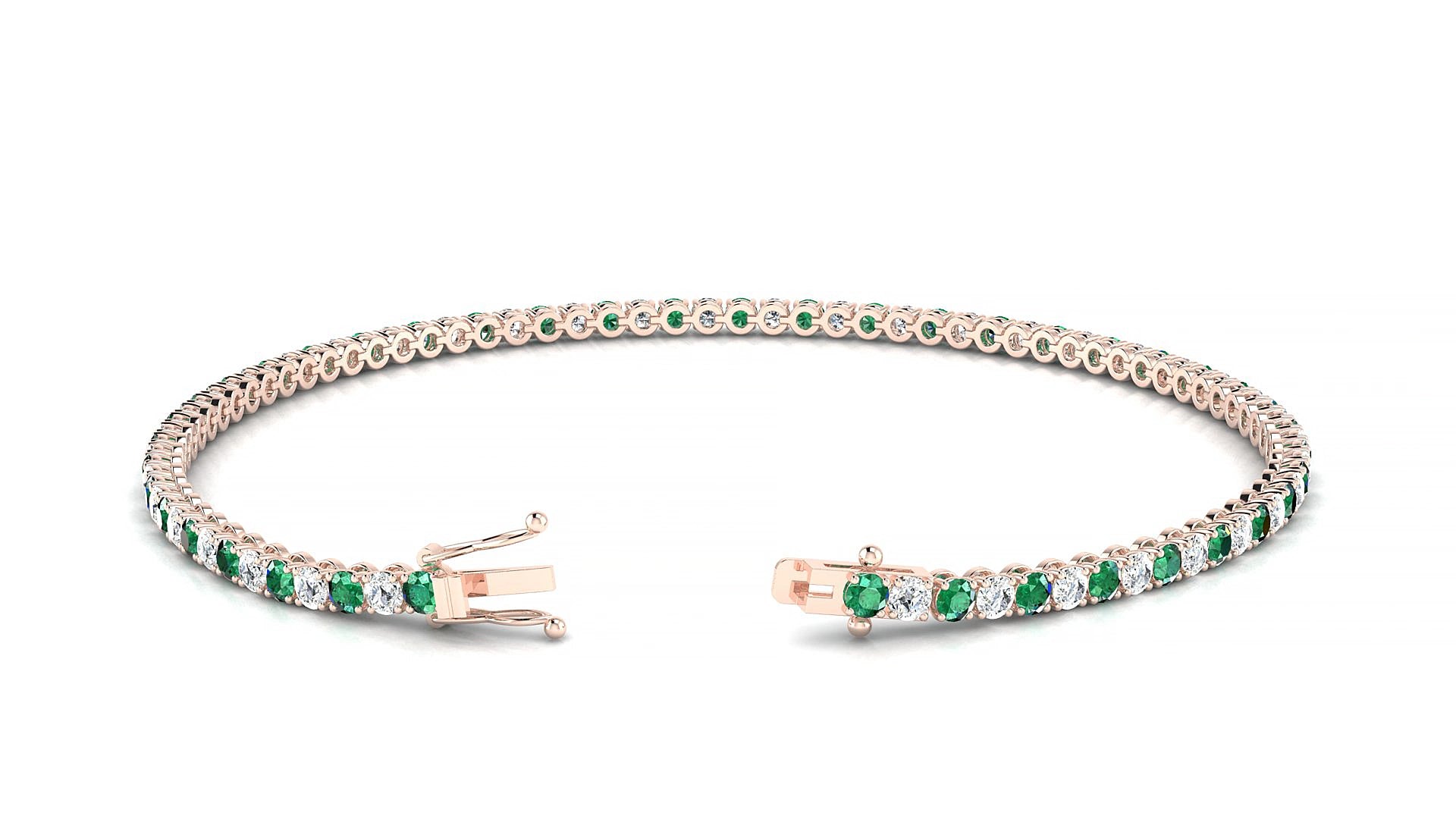 Firenze 1-1 | 18k Rose Gold 2 mm Round Natural Emerald & Diamond 15 cm Tennis Bracelet