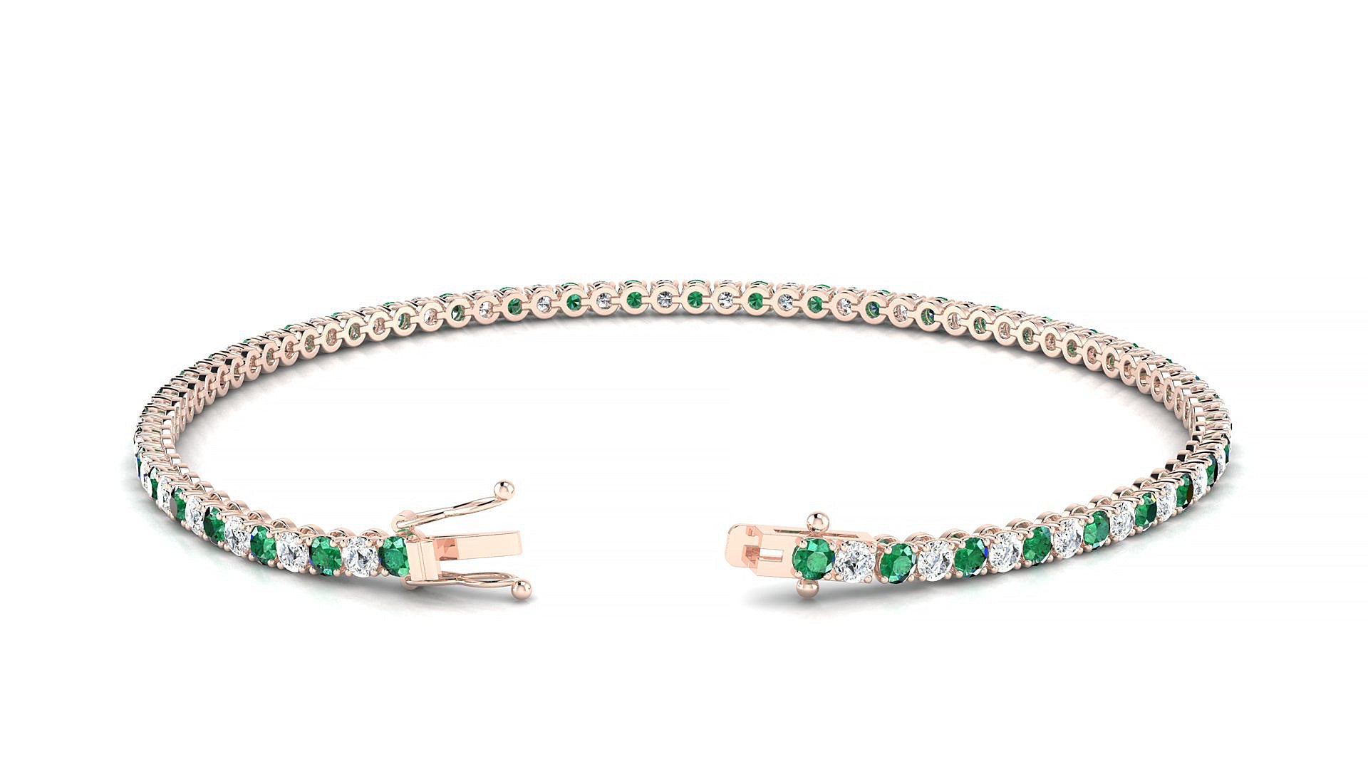 Firenze 1-1 | 18k Rose Gold 2 mm Round Natural Emerald & Diamond Tennis Bracelet