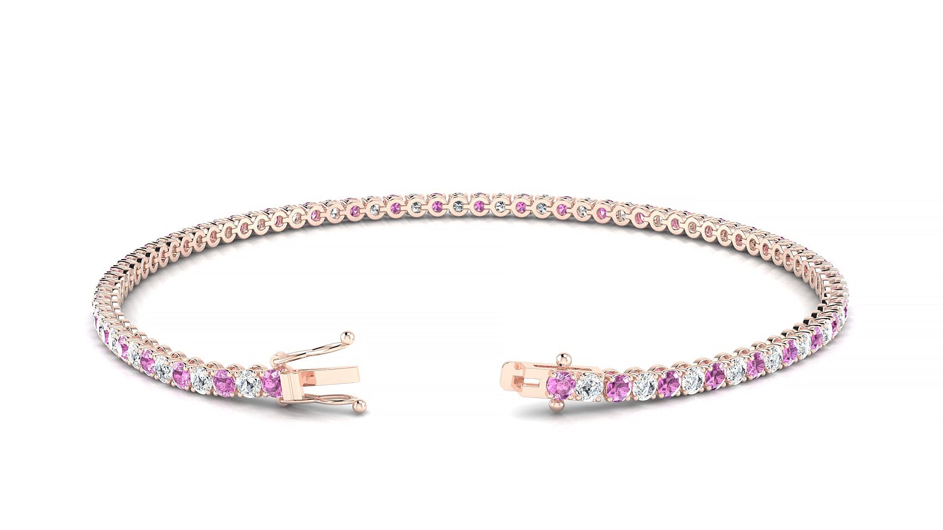 Firenze 1-1 | 18k Rose Gold 2 mm Round Natural Pink Sapphire & Diamond Tennis Bracelet