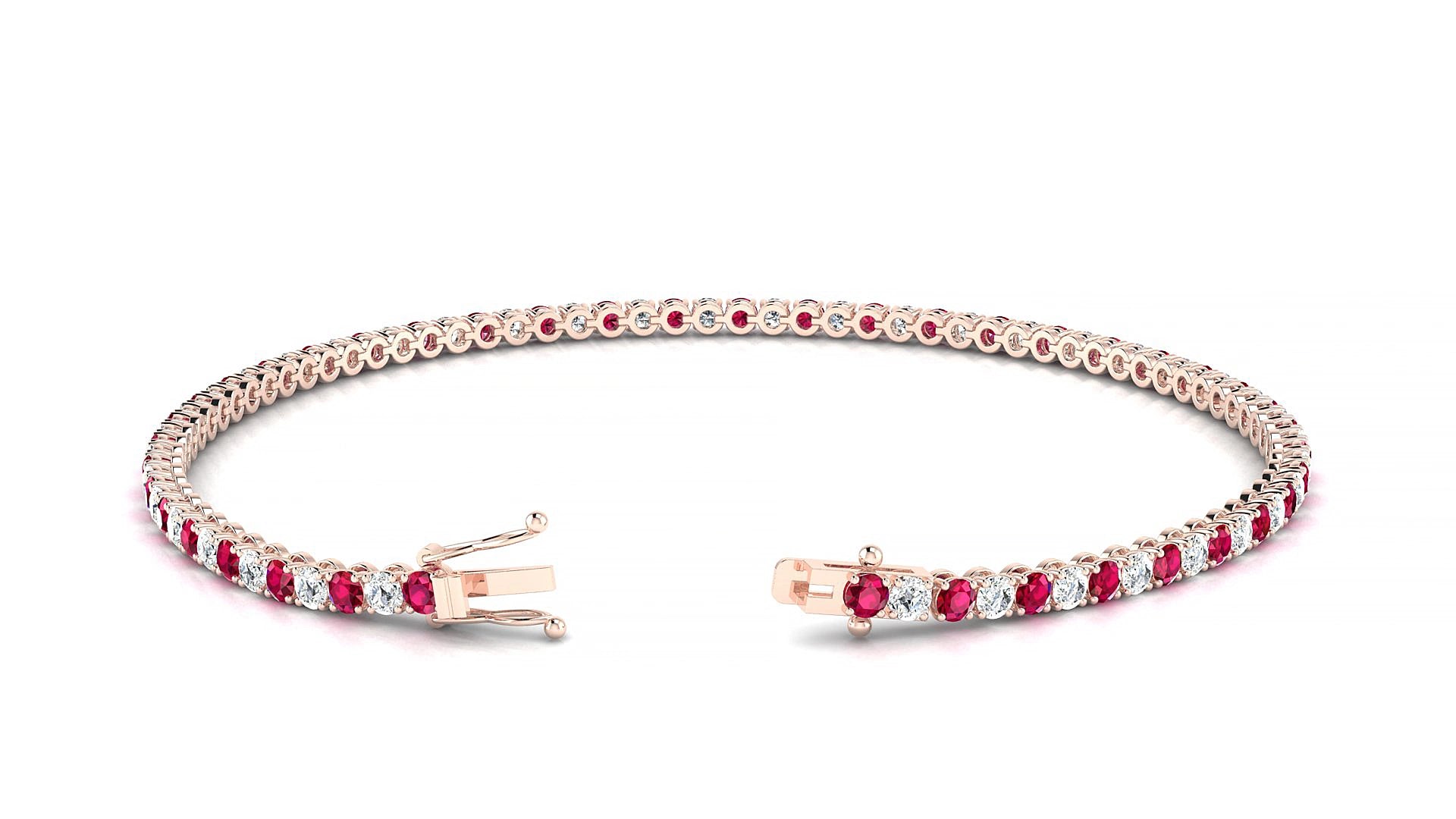 Firenze 1-1 | 18k Rose Gold 2 mm Round Natural Ruby & Diamond 15 cm Tennis Bracelet