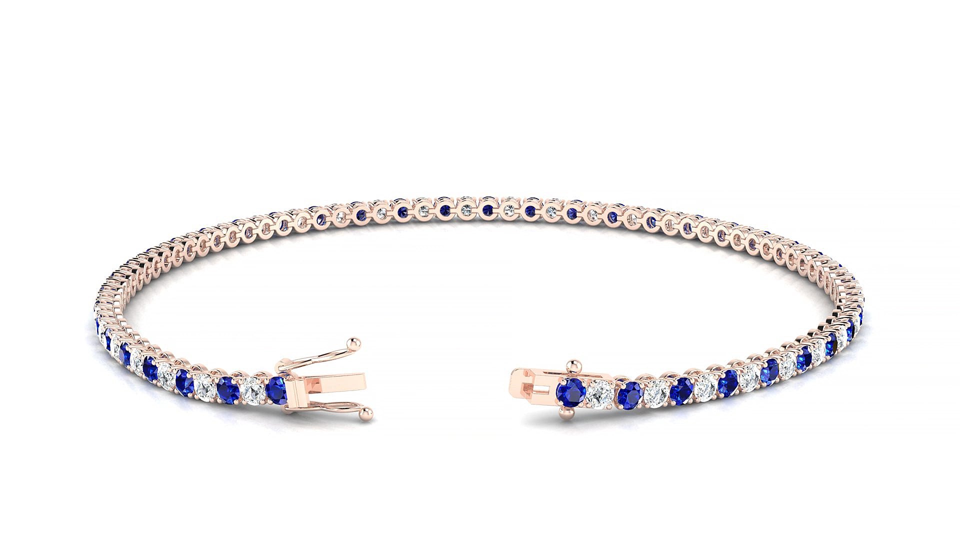 Firenze 1-1 | 18k Rose Gold 2 mm Round Natural Sapphire & Diamond 15 cm Tennis Bracelet