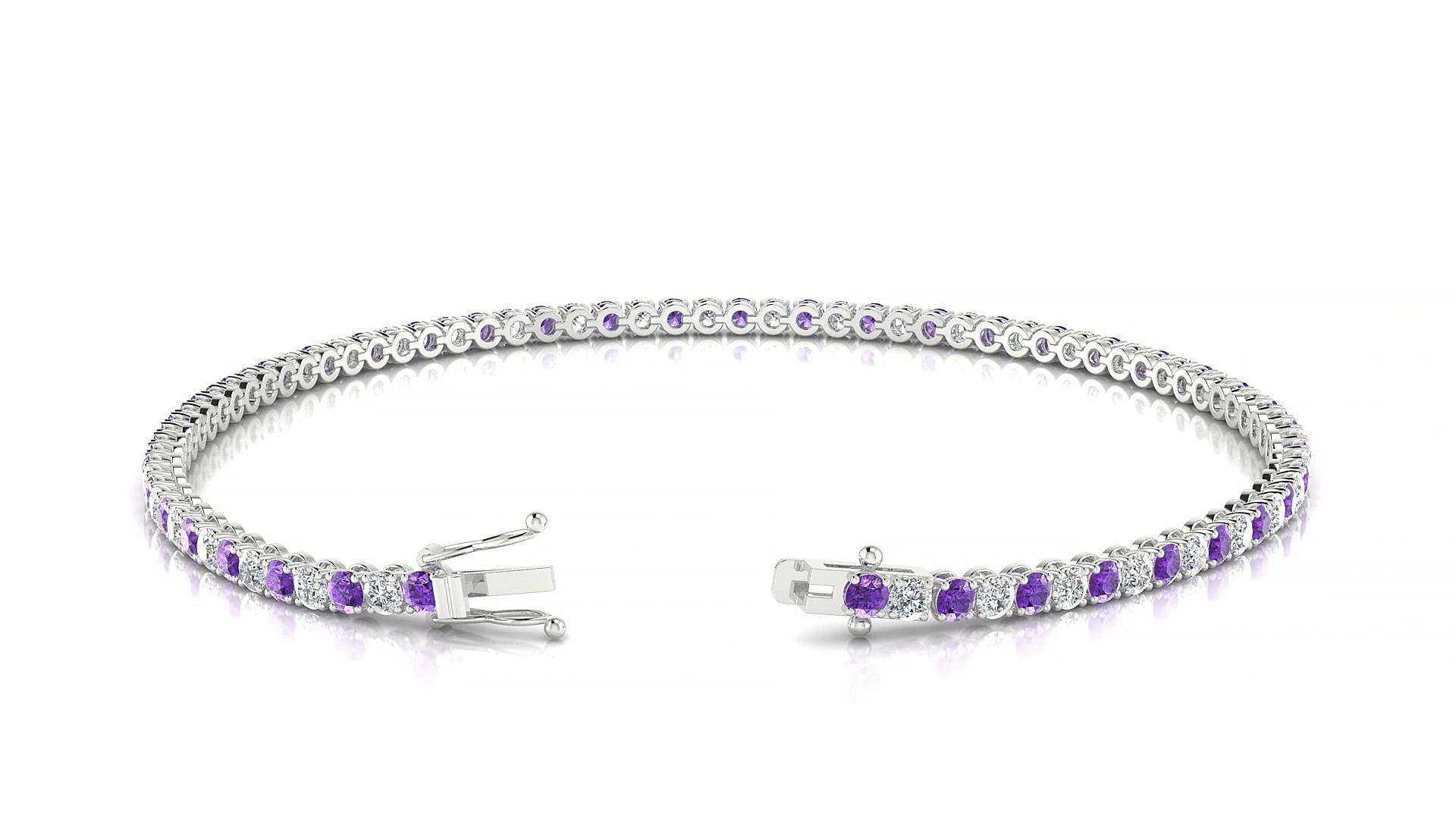 Firenze 1-1 | 18k White Gold 2 mm Round Natural Amethyst & Diamond 20 cm Tennis Bracelet