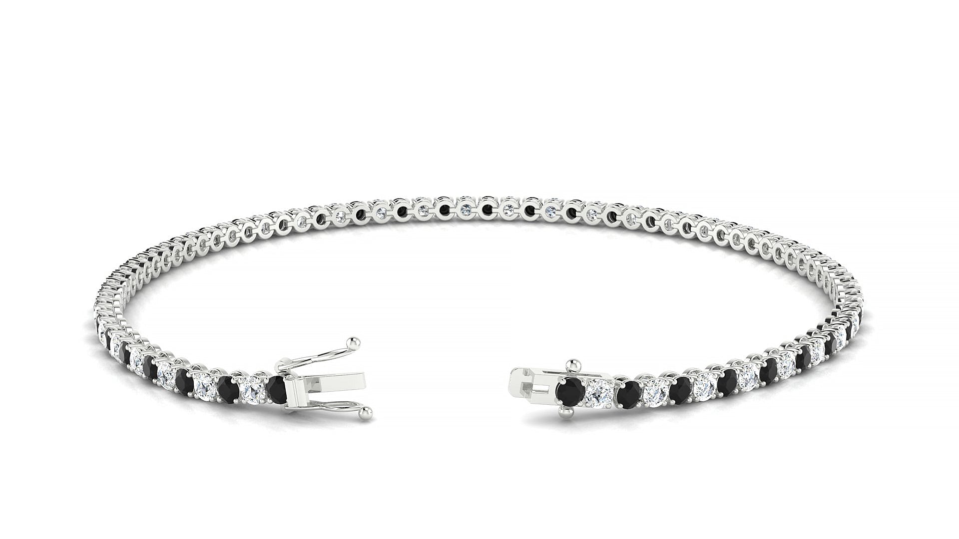 Firenze 1-1 | 18k White Gold 2 mm Round Natural Black Diamond & Diamond Tennis Bracelet