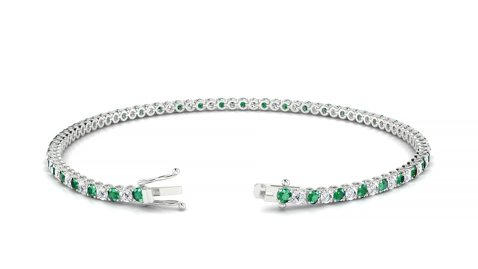 Firenze 1-1 | 18k White Gold 2 mm Round Natural Emerald & Diamond Tennis Bracelet