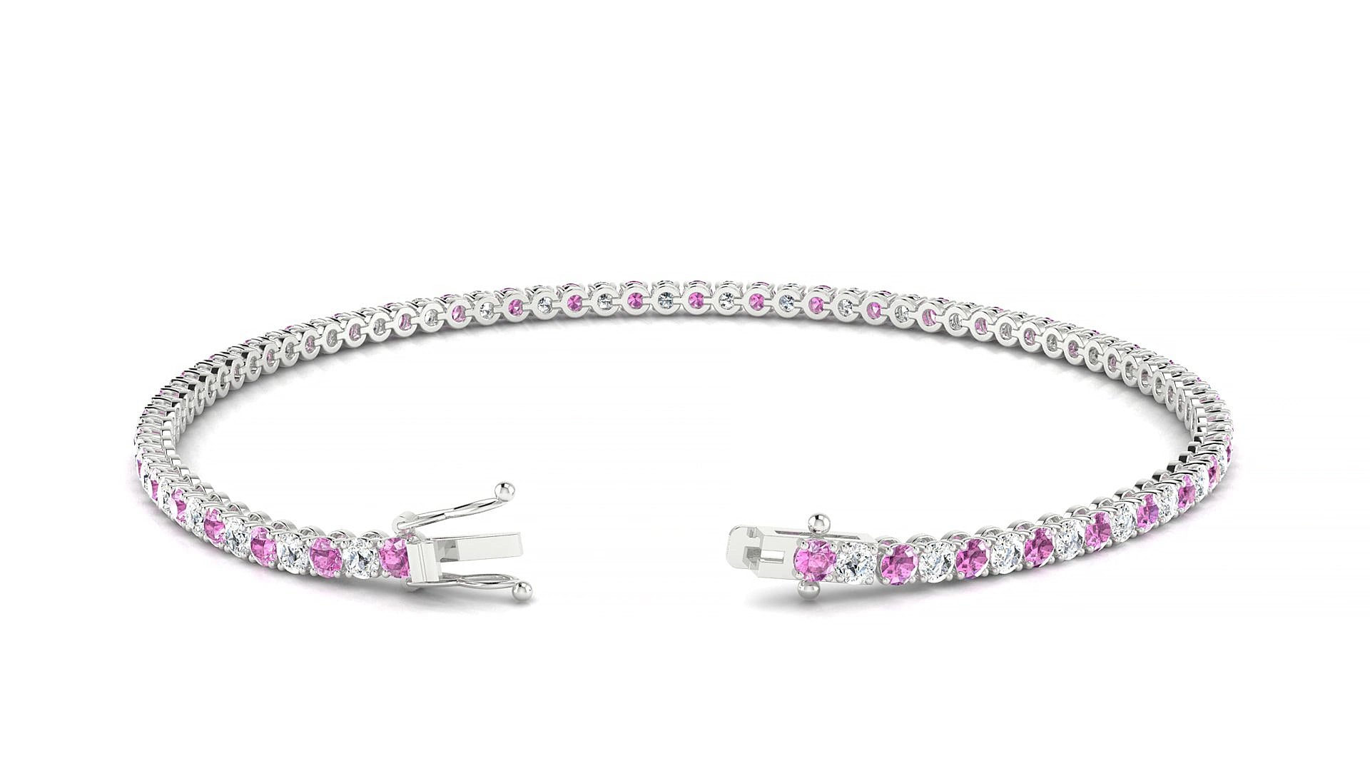 Firenze 1-1 | 18k White Gold 2 mm Round Natural Pink Sapphire & Diamond 15 cm Tennis Bracelet