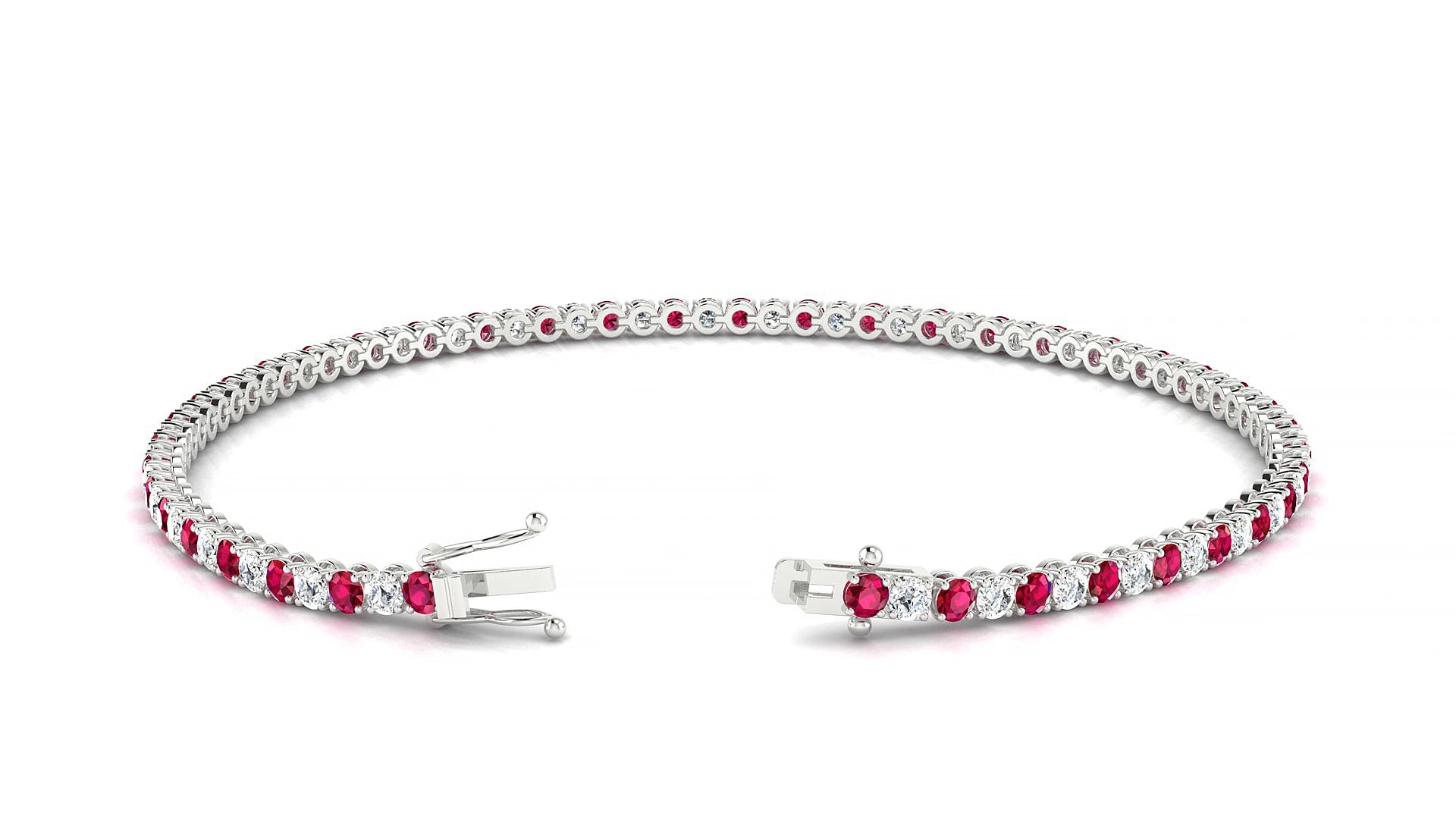 Firenze 1-1 | 18k White Gold 2 mm Round Natural Ruby & Diamond 20 cm Tennis Bracelet