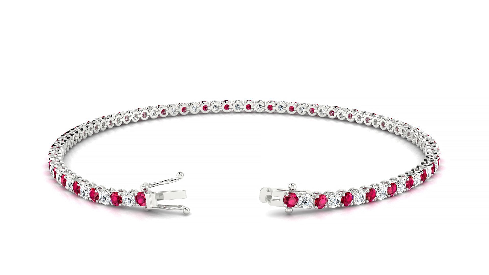 Firenze 1-1 | 18k White Gold 2 mm Round Natural Ruby & Diamond Tennis Bracelet