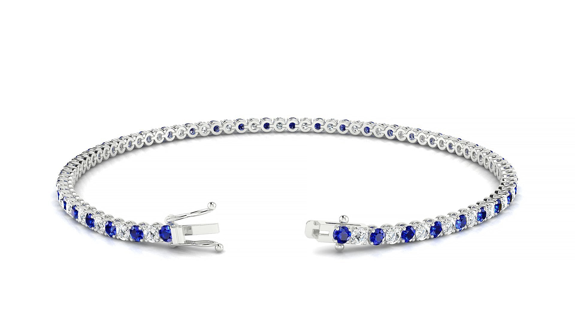 Firenze 1-1 | 18k White Gold 2 mm Round Natural Sapphire & Diamond Tennis Bracelet
