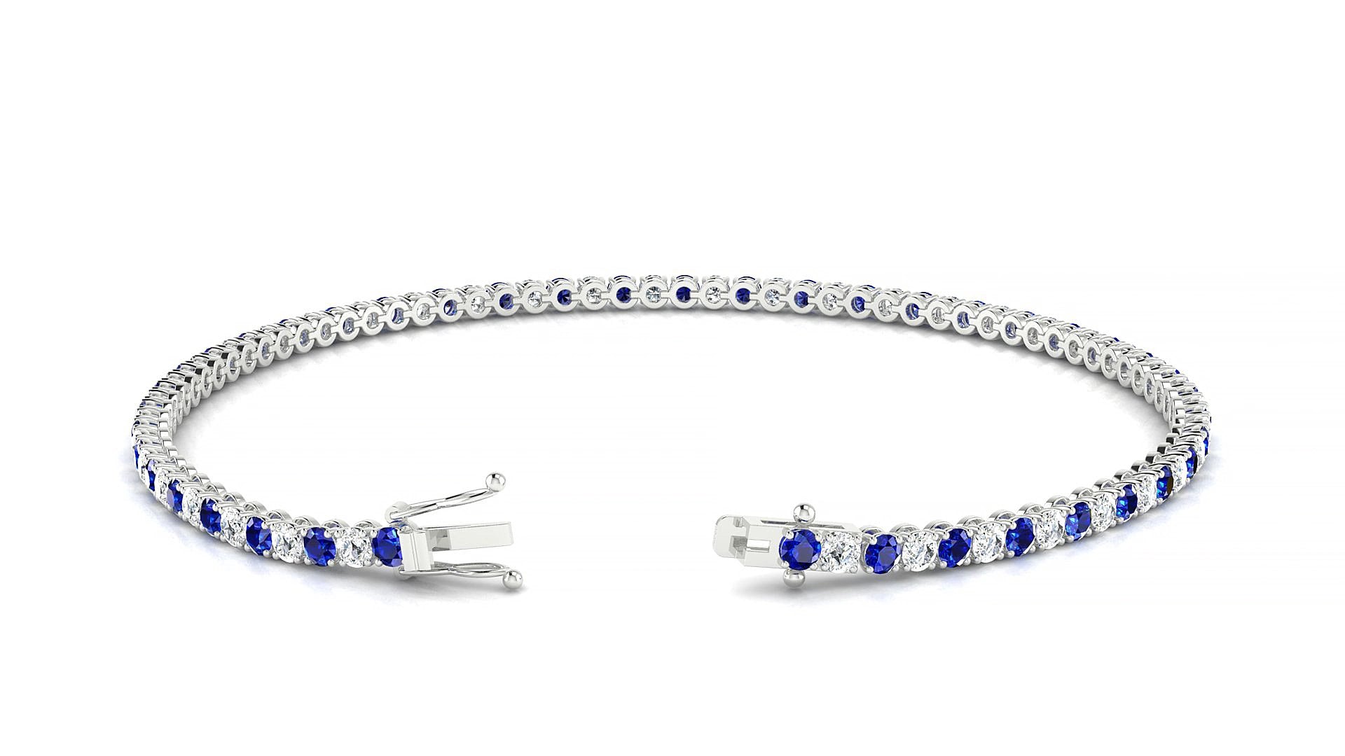 Firenze 1-1 | 18k White Gold 2 mm Round Natural Sapphire & Diamond 19 cm Tennis Bracelet