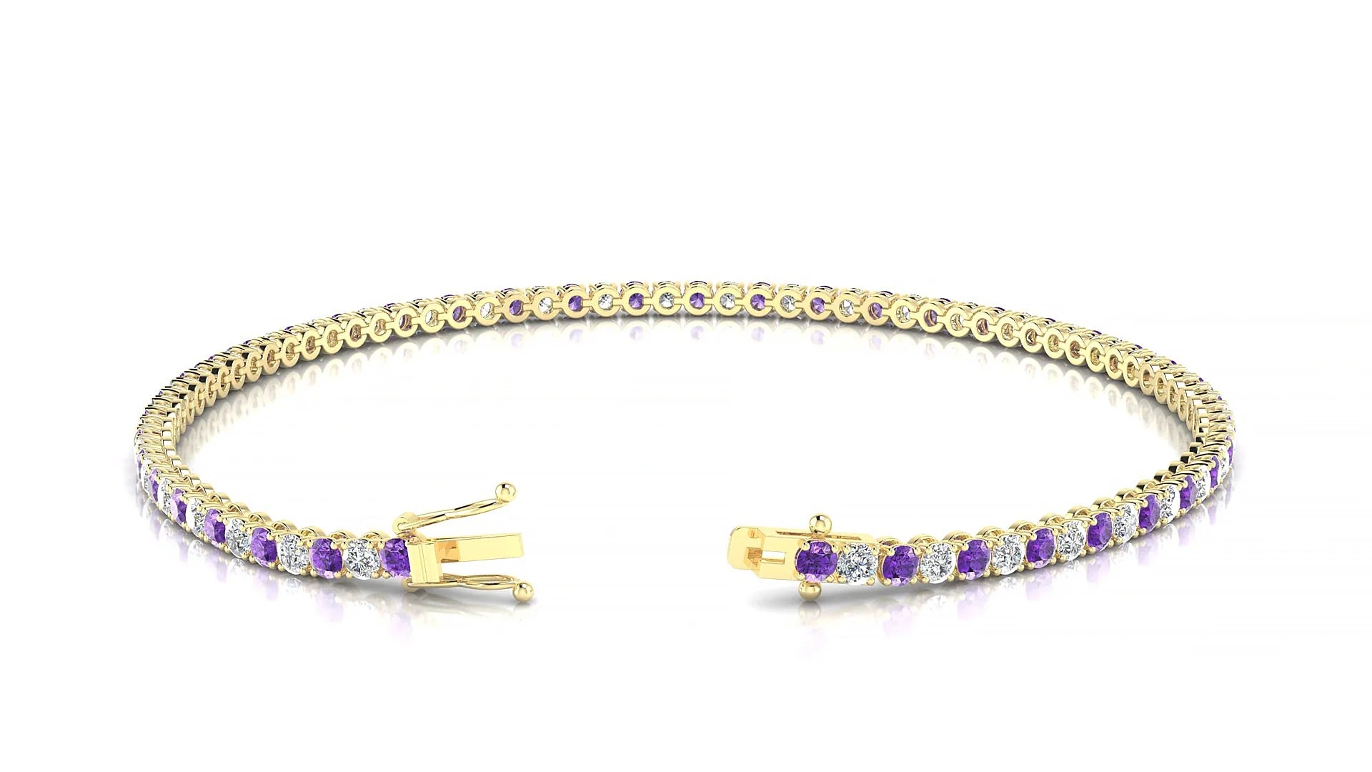 Firenze 1-1 | 18k Yellow Gold 2 mm Round Natural Amethyst & Diamond Tennis Bracelet