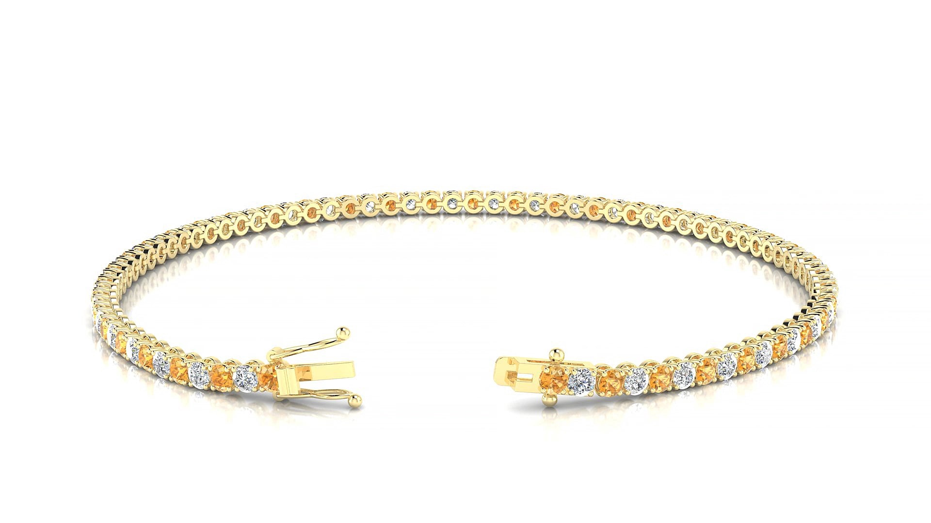 Firenze 1-1 | 18k Yellow Gold 2 mm Round Natural Citrine & Diamond 18 cm Tennis Bracelet