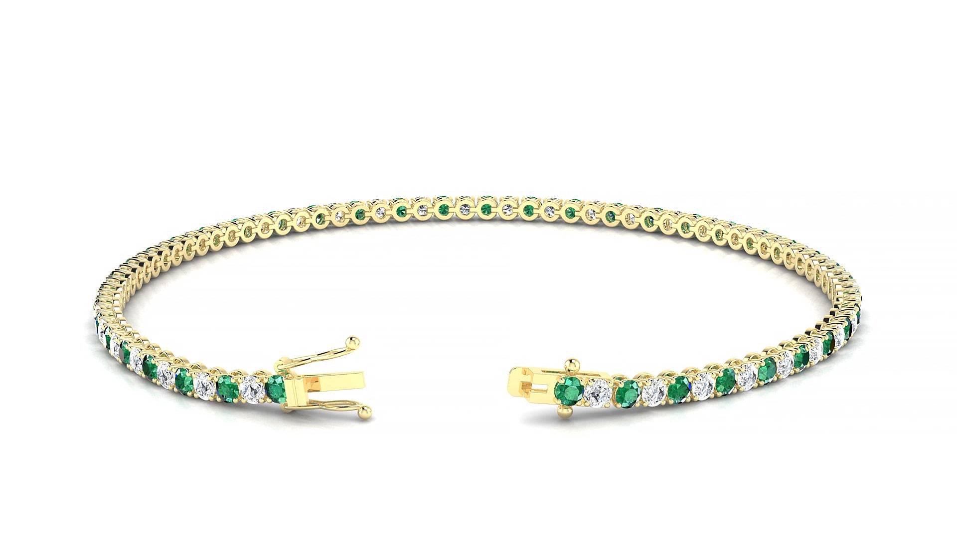 Firenze 1-1 | 18k Yellow Gold 2 mm Round Natural Emerald & Diamond 20 cm Tennis Bracelet