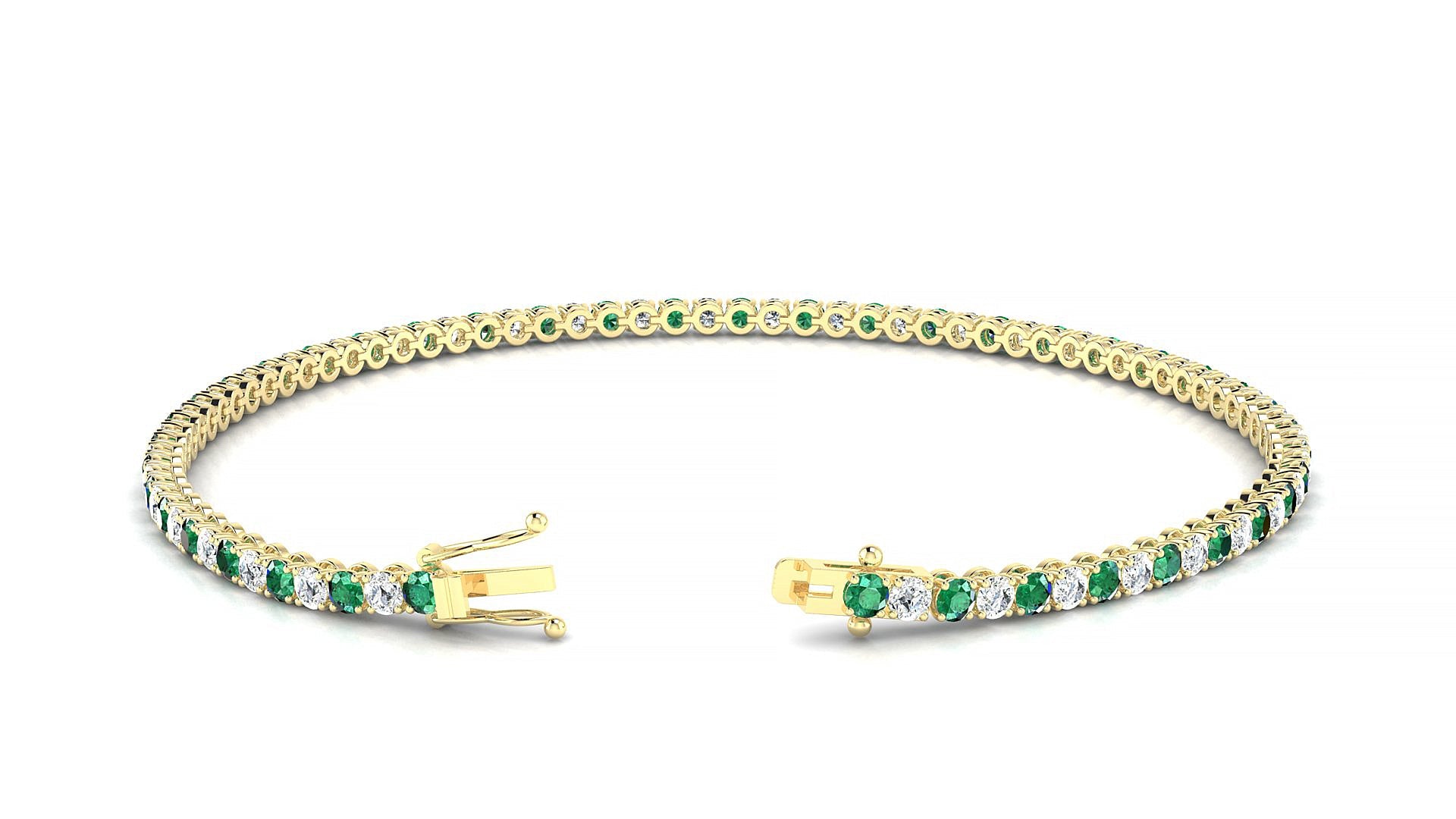 Firenze 1-1 | 18k Yellow Gold 2 mm Round Natural Emerald & Diamond Tennis Bracelet