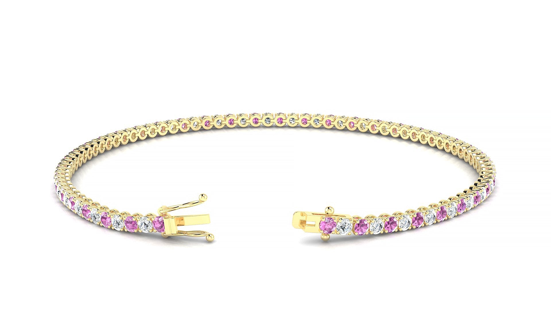 Firenze 1-1 | 18k Yellow Gold 2 mm Round Natural Pink Sapphire & Diamond Tennis Bracelet