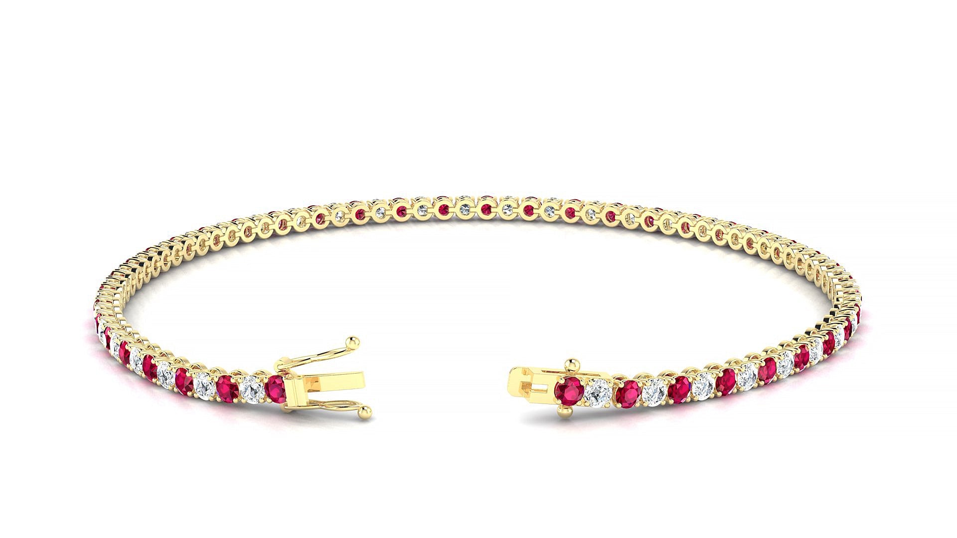 Firenze 1-1 | 18k Yellow Gold 2 mm Round Natural Ruby & Diamond Tennis Bracelet
