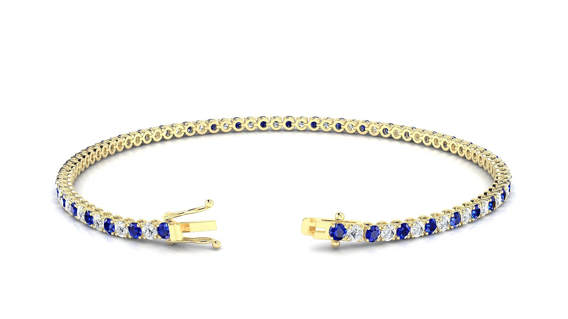 Firenze 1-1 | 18k Yellow Gold 2 mm Round Natural Sapphire & Diamond 15 cm Tennis Bracelet