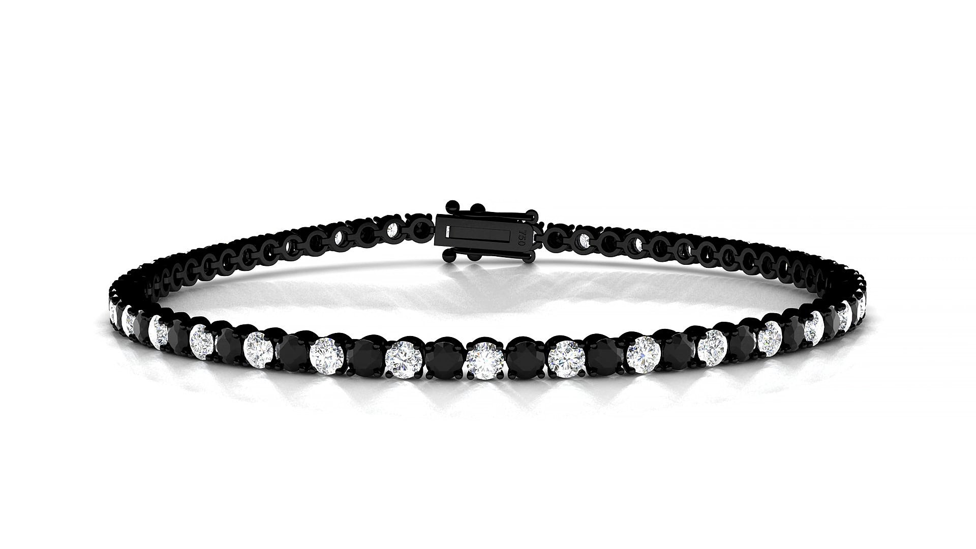 Firenze 1-1 | 18k Black Gold 2.5 mm Round Natural Black Diamond & Diamond 16 cm Tennis Bracelet