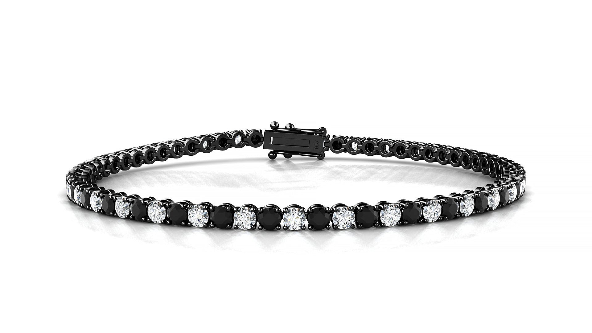 Firenze 1-1 | 18k Black Gold 2.5 mm Round Natural Black Diamond & Diamond Tennis Bracelet