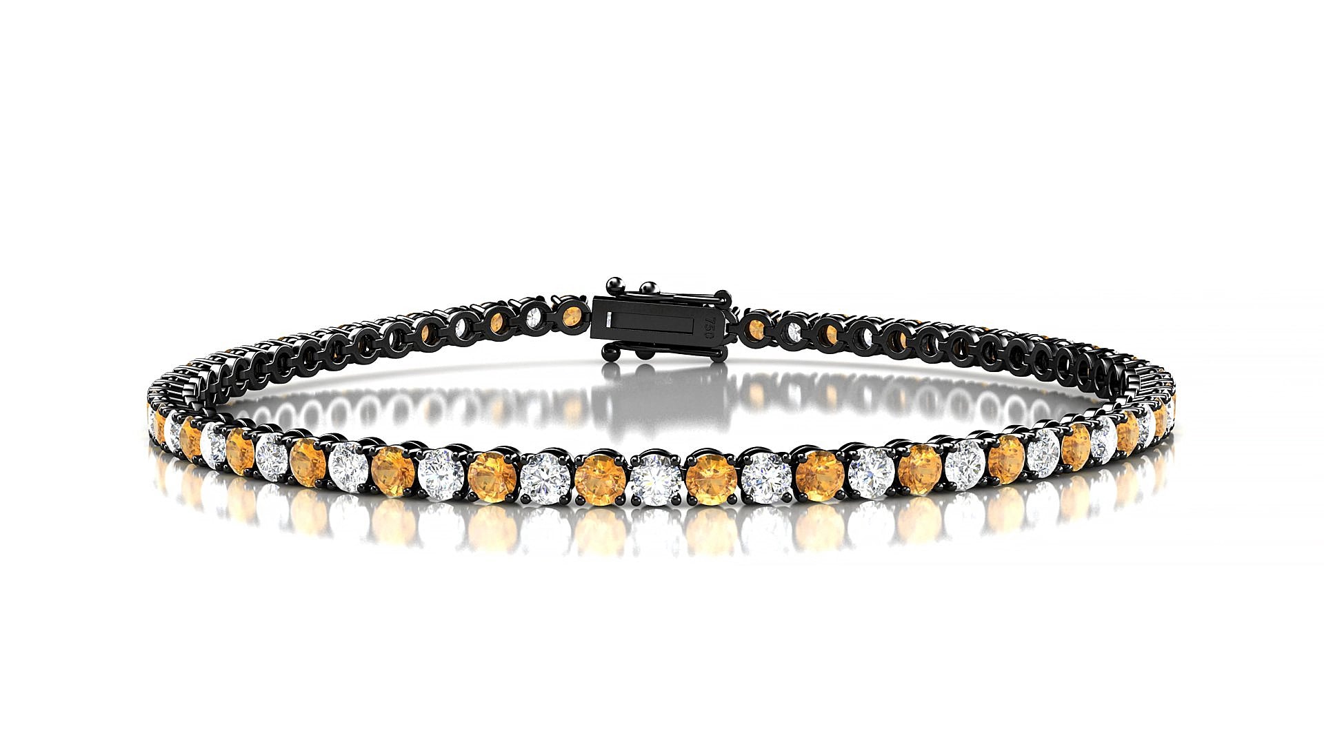 Firenze 1-1 | 18k Black Gold 2.5 mm Round Natural Citrine & Diamond 18 cm Tennis Bracelet