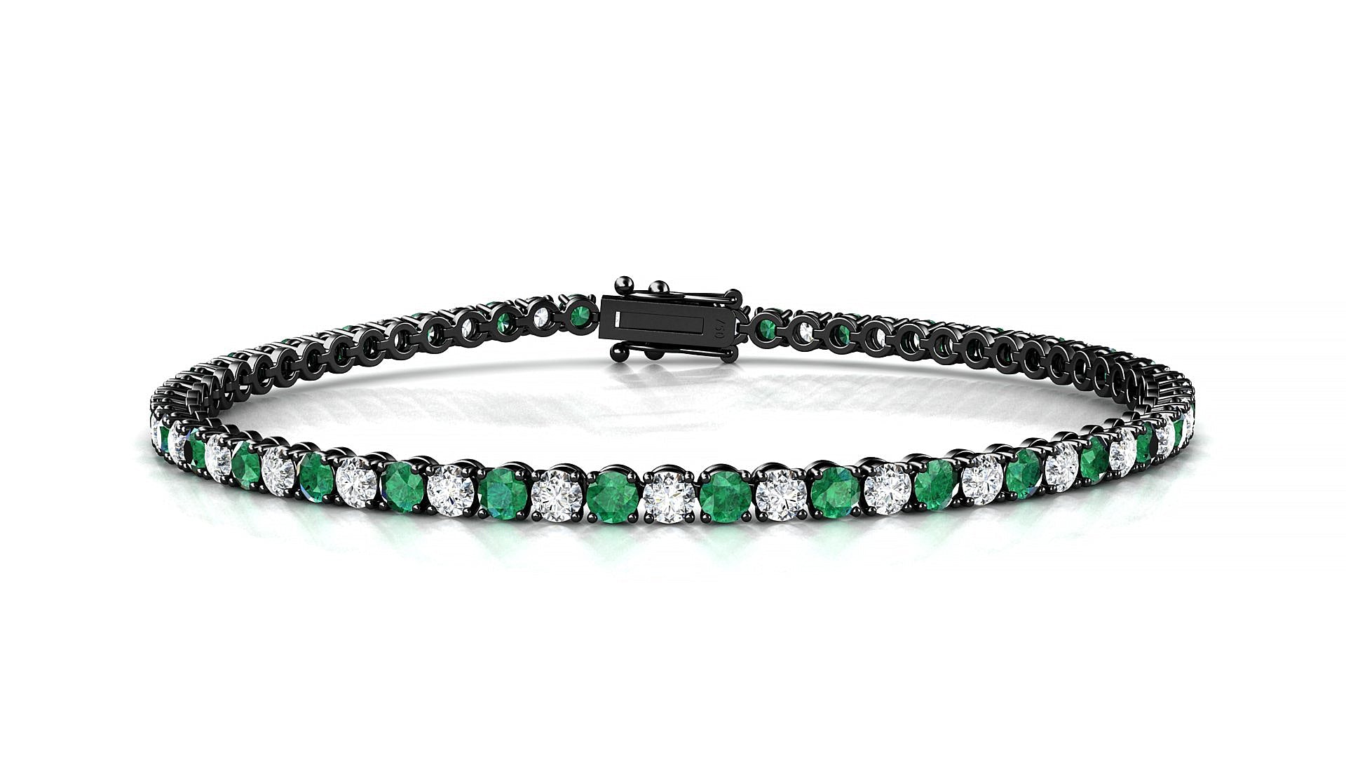 Firenze 1-1 | 18k Black Gold 2.5 mm Round Natural Emerald & Diamond Tennis Bracelet