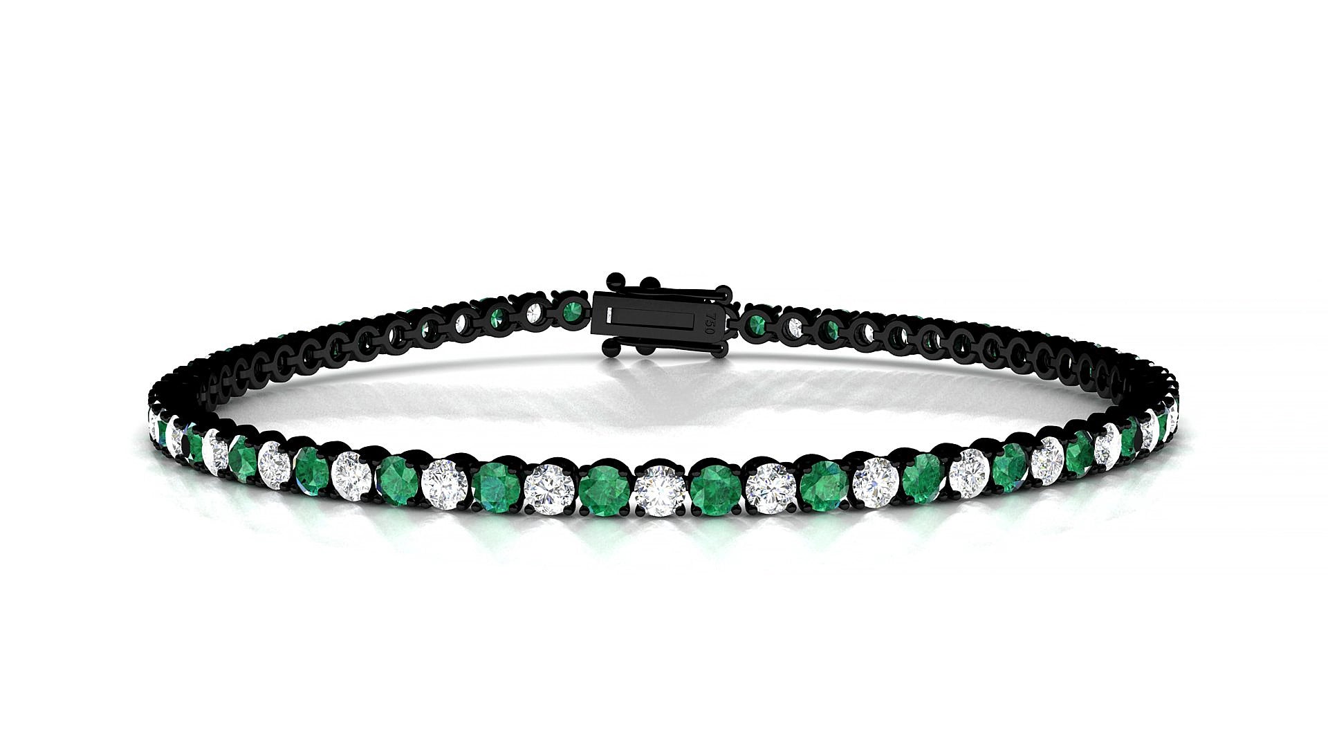 Firenze 1-1 | 18k Black Gold 2.5 mm Round Natural Emerald & Diamond 17 cm Tennis Bracelet