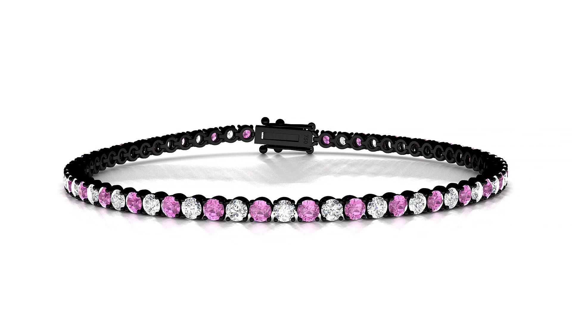 Firenze 1-1 | 18k Black Gold 2.5 mm Round Natural Pink Sapphire & Diamond 18 cm Tennis Bracelet