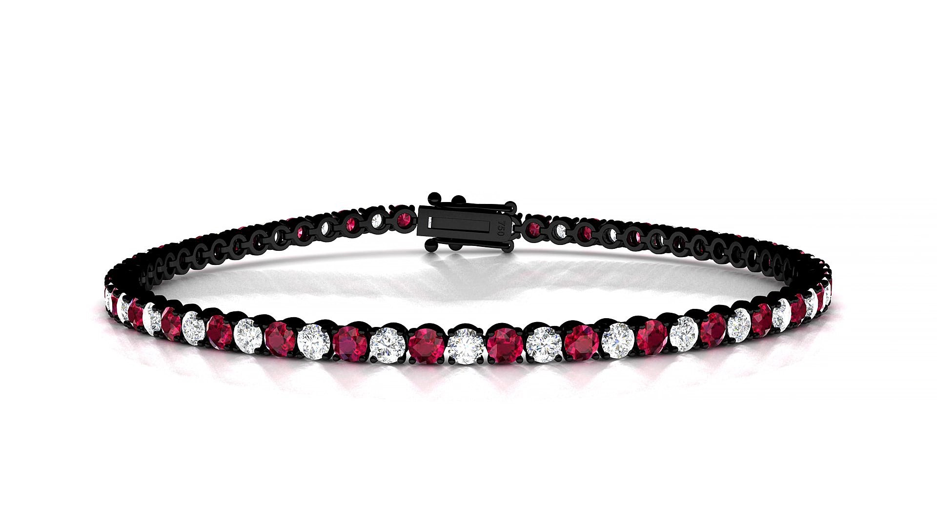 Firenze 1-1 | 18k Black Gold 2.5 mm Round Natural Ruby & Diamond 15 cm Tennis Bracelet