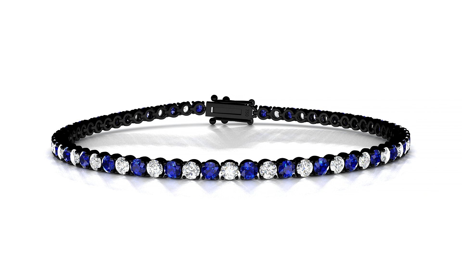 Firenze 1-1 | 18k Black Gold 2.5 mm Round Natural Sapphire & Diamond 15 cm Tennis Bracelet