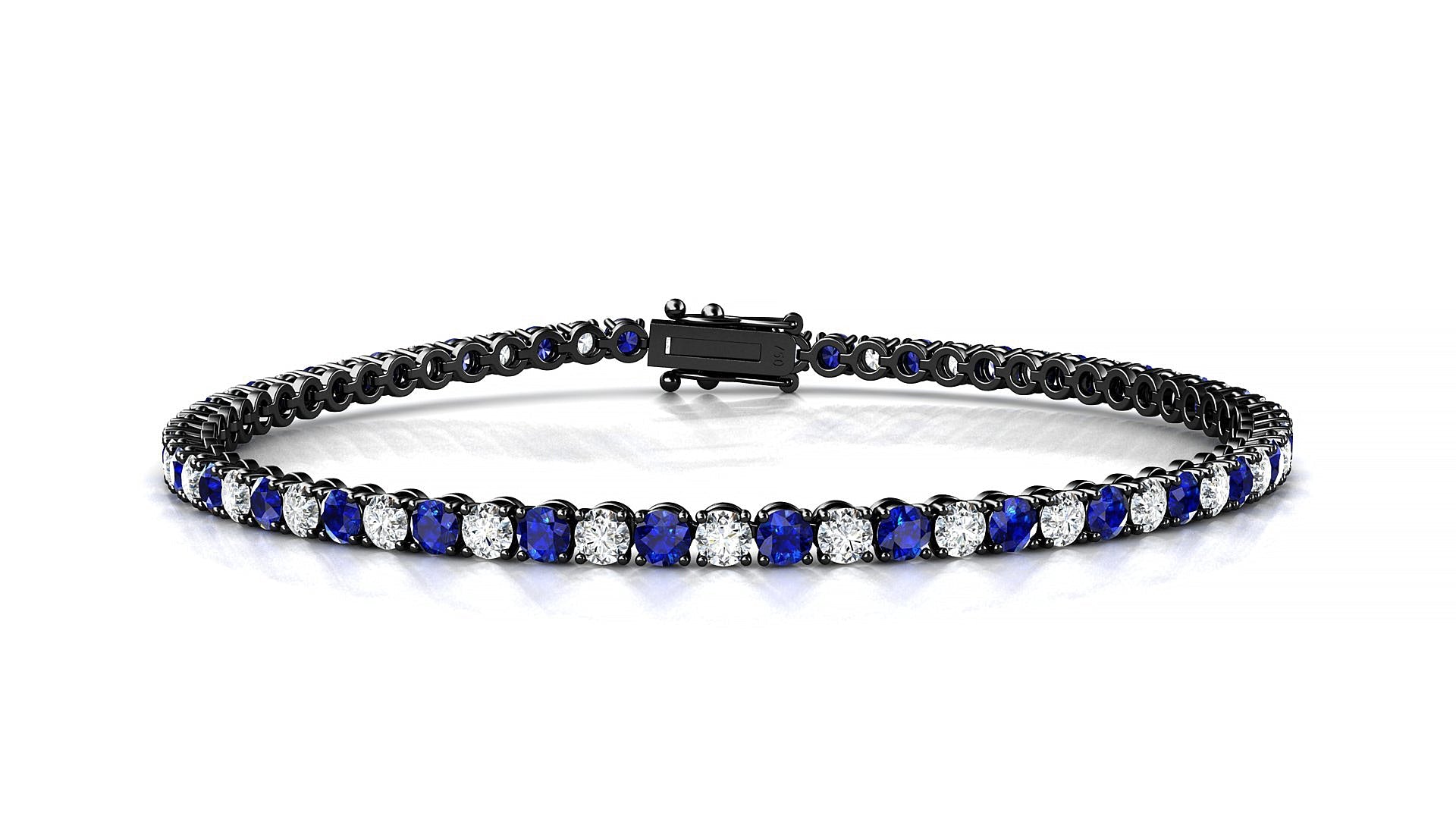 Firenze 1-1 | 18k Black Gold 2.5 mm Round Natural Sapphire & Diamond Tennis Bracelet