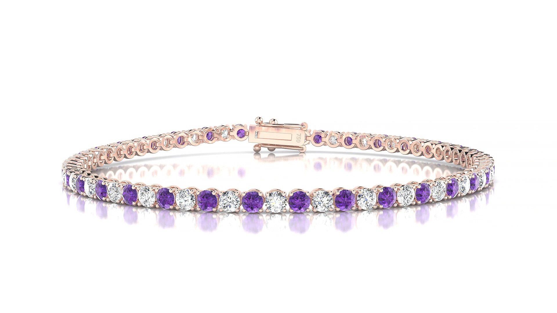 Firenze 1-1 | 18k Rose Gold 2.5 mm Round Natural Amethyst & Diamond 19 cm Tennis Bracelet