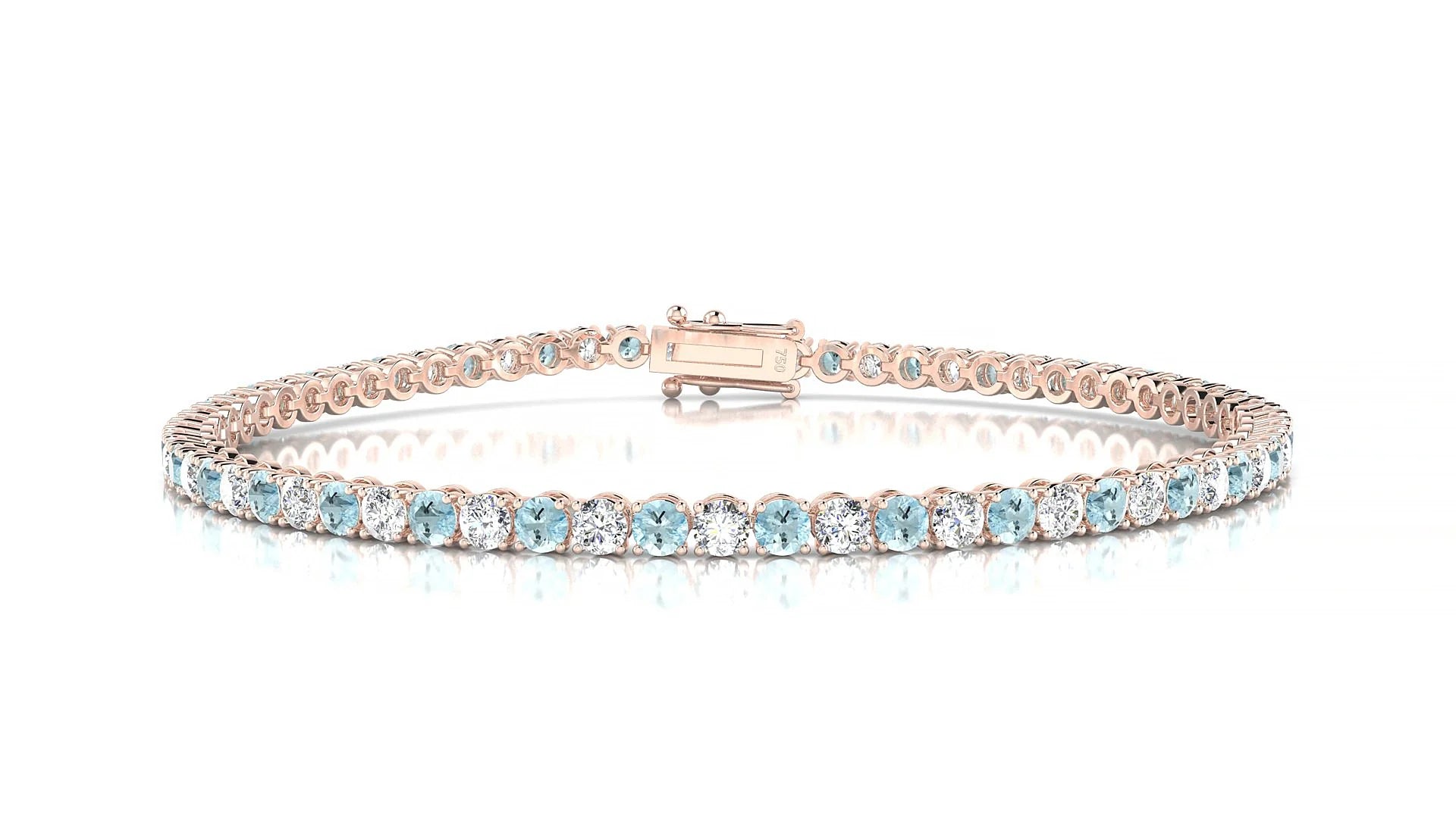 Firenze 1-1 | 18k Rose Gold 2.5 mm Round Natural Aquamarine & Diamond Tennis Bracelet