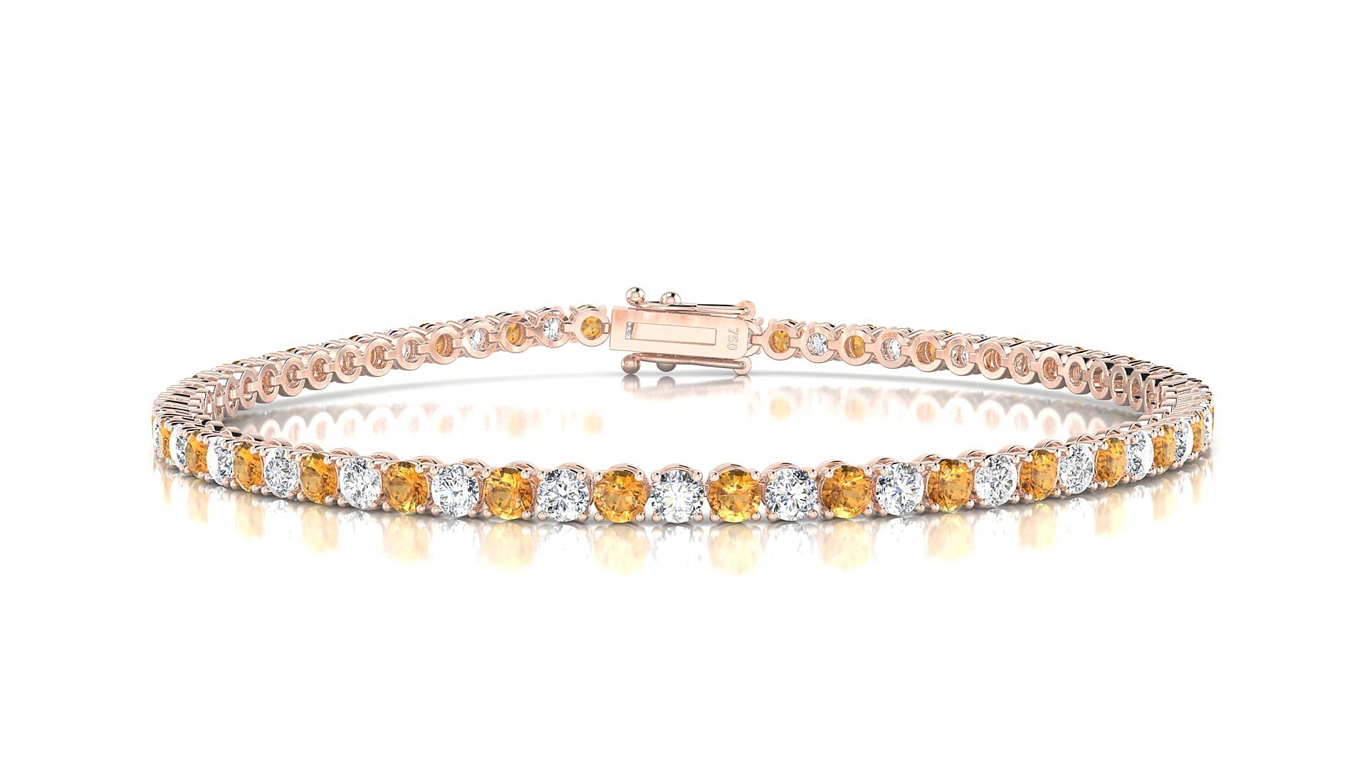 Firenze 1-1 | 18k Rose Gold 2.5 mm Round Natural Citrine & Diamond 15 cm Tennis Bracelet