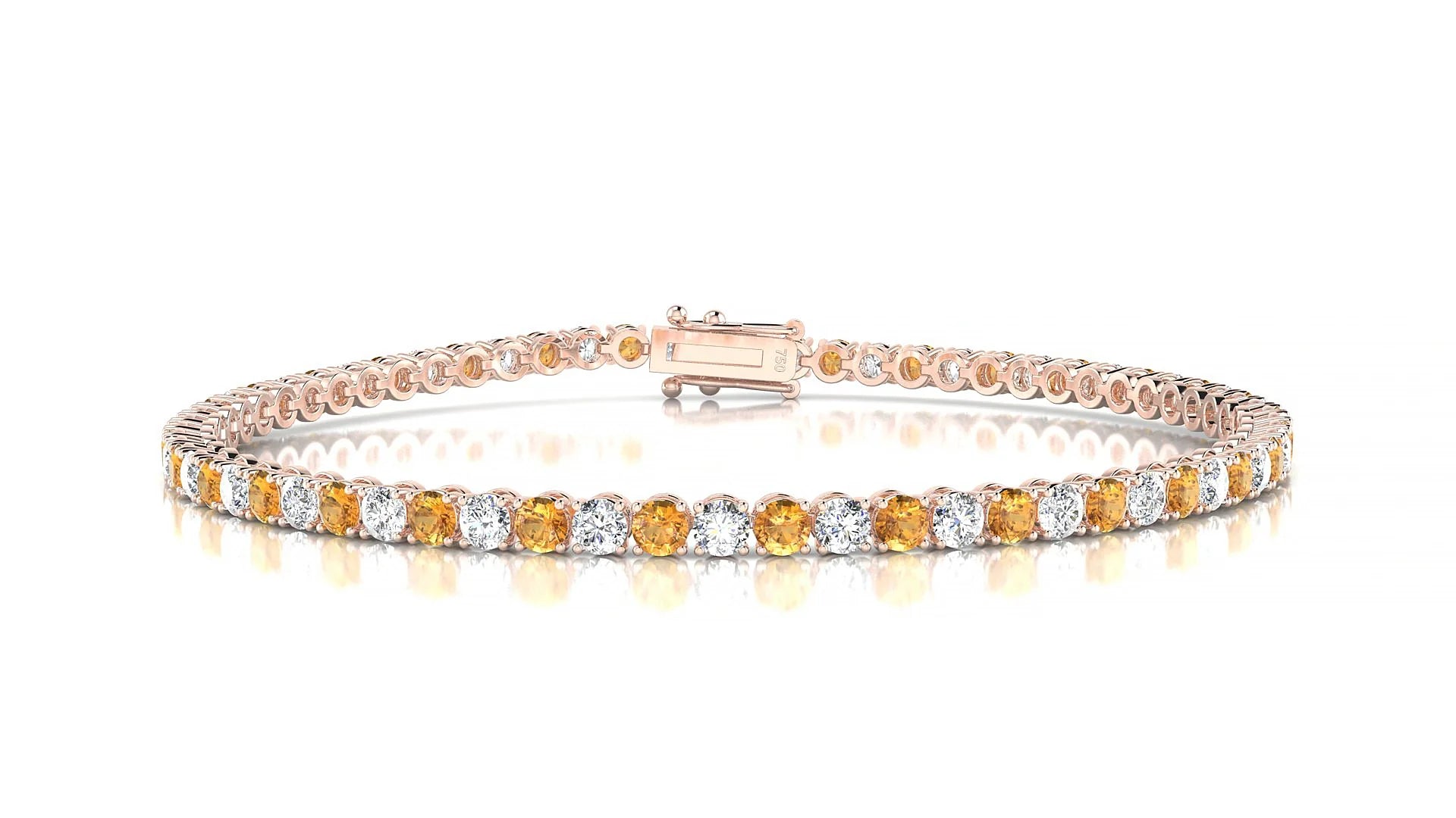 Firenze 1-1 | 18k Rose Gold 2.5 mm Round Natural Citrine & Diamond Tennis Bracelet