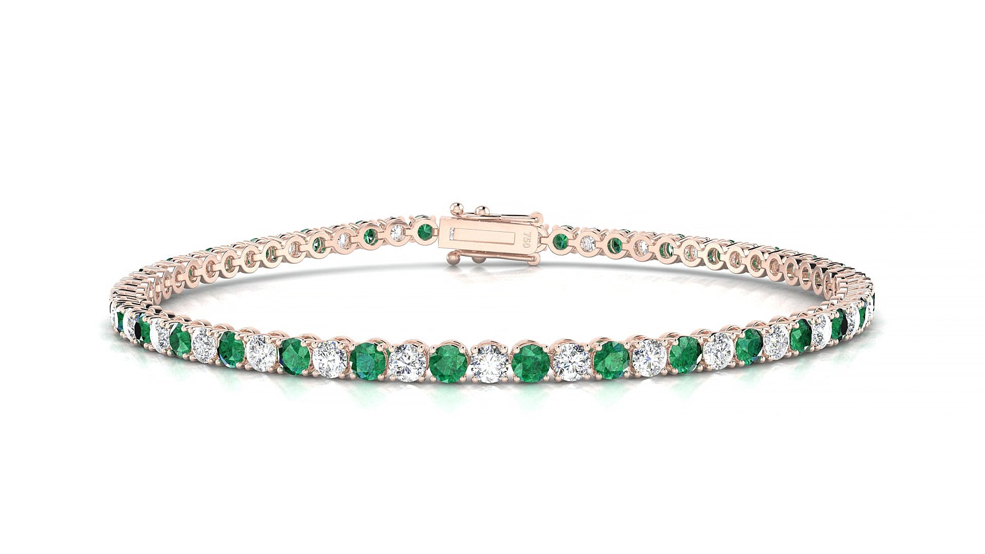 Firenze 1-1 | 18k Rose Gold 2.5 mm Round Natural Emerald & Diamond 18 cm Tennis Bracelet