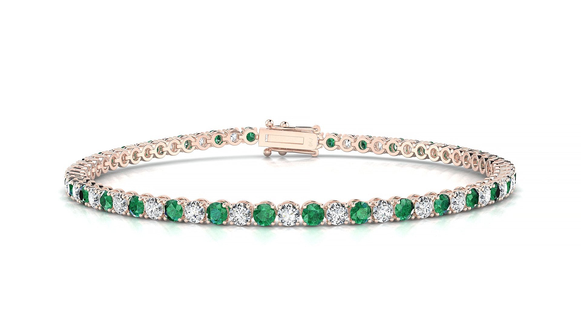 Firenze 1-1 | 18k Rose Gold 2.5 mm Round Natural Emerald & Diamond Tennis Bracelet