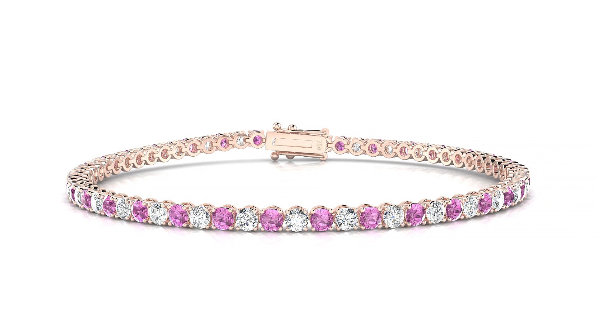Firenze 1-1 | 18k Rose Gold 2.5 mm Round Natural Pink Sapphire & Diamond 18 cm Tennis Bracelet