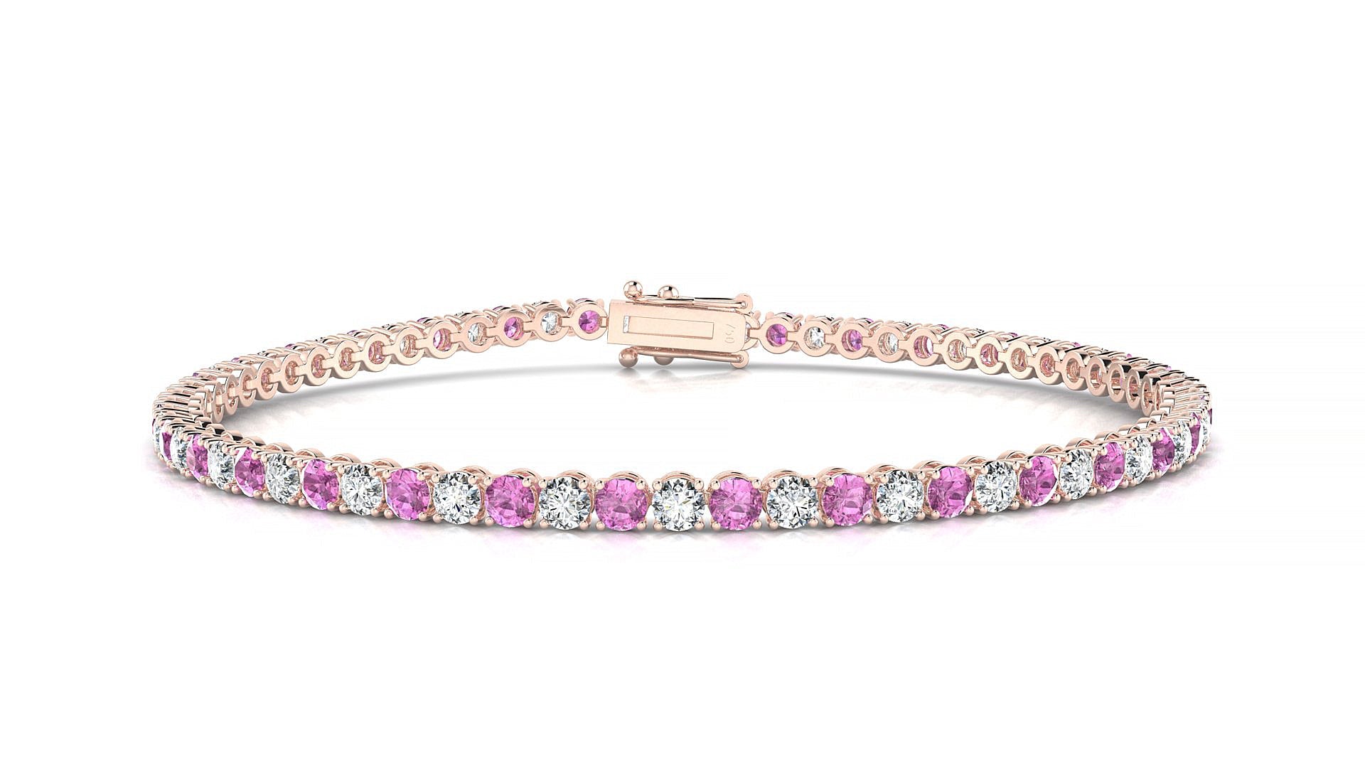 Firenze 1-1 | 18k Rose Gold 2.5 mm Round Natural Pink Sapphire & Diamond Tennis Bracelet