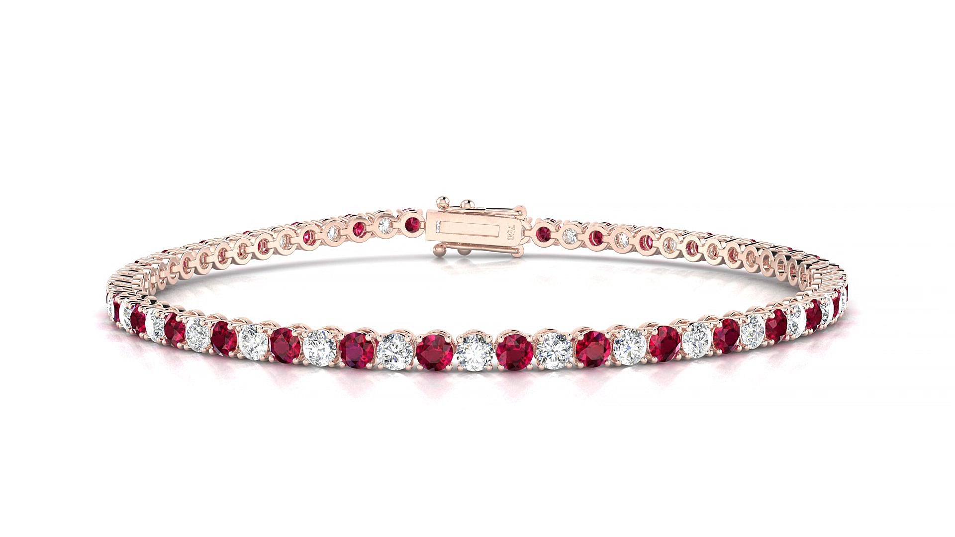 Firenze 1-1 | 18k Rose Gold 2.5 mm Round Natural Ruby & Diamond 17 cm Tennis Bracelet