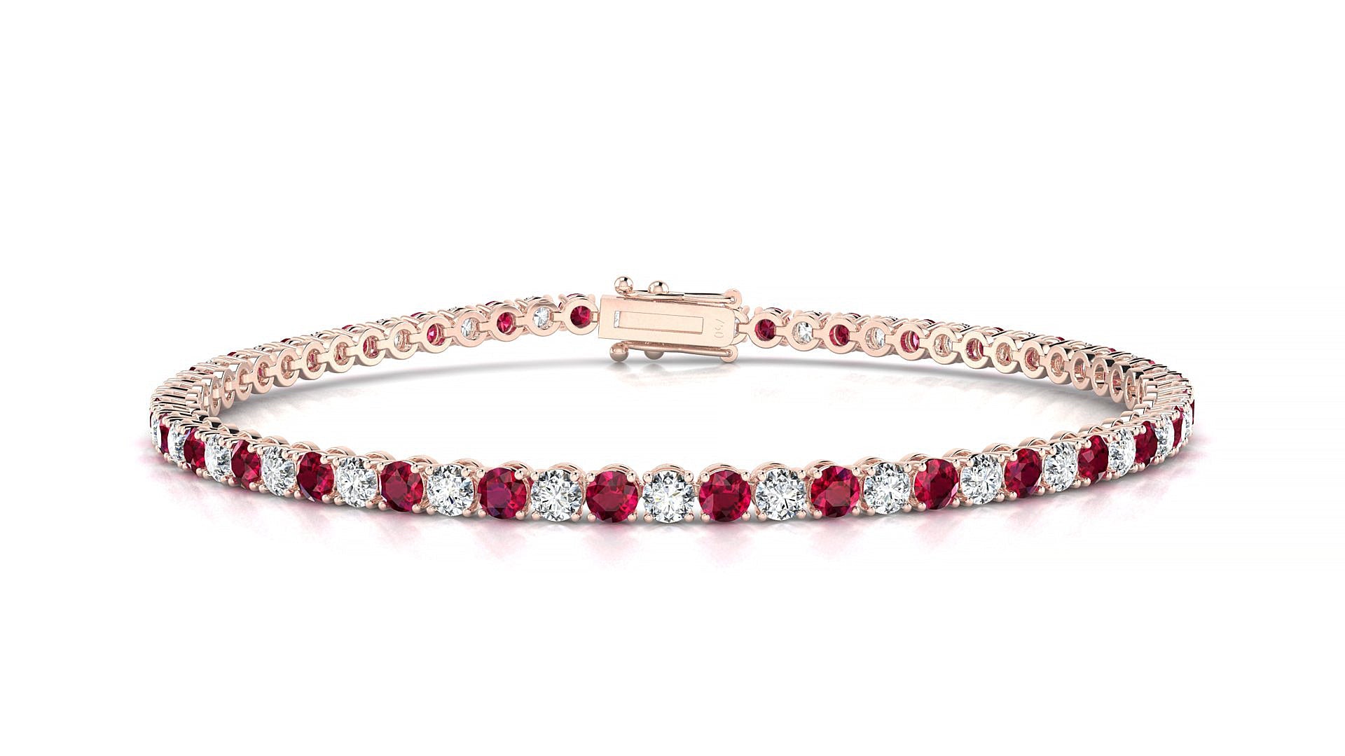 Firenze 1-1 | 18k Rose Gold 2.5 mm Round Natural Ruby & Diamond Tennis Bracelet