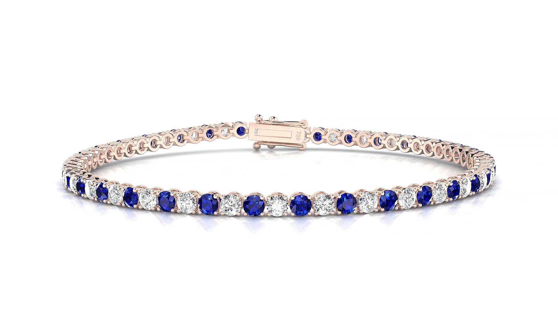 Firenze 1-1 | 18k Rose Gold 2.5 mm Round Natural Sapphire & Diamond 20 cm Tennis Bracelet