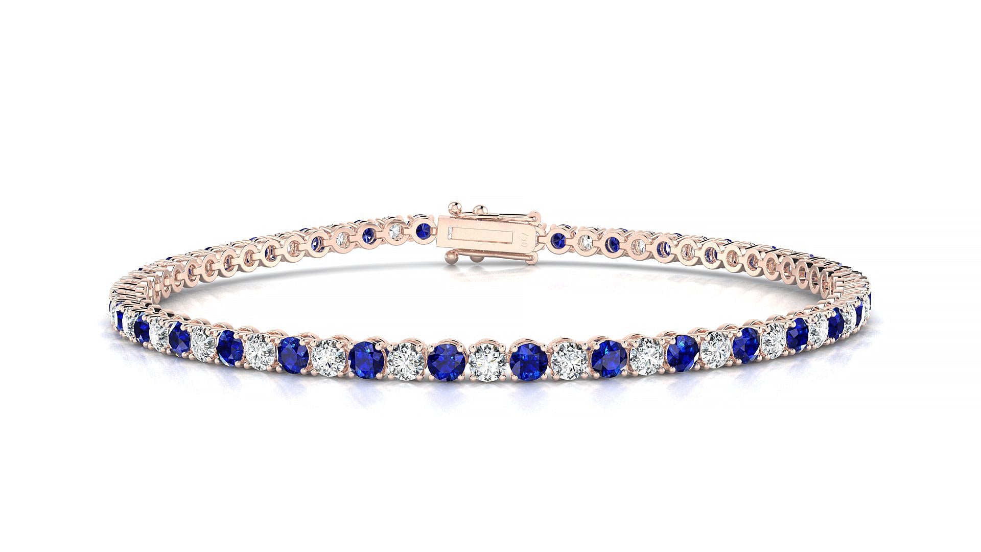 Firenze 1-1 | 18k Rose Gold 2.5 mm Round Natural Sapphire & Diamond Tennis Bracelet