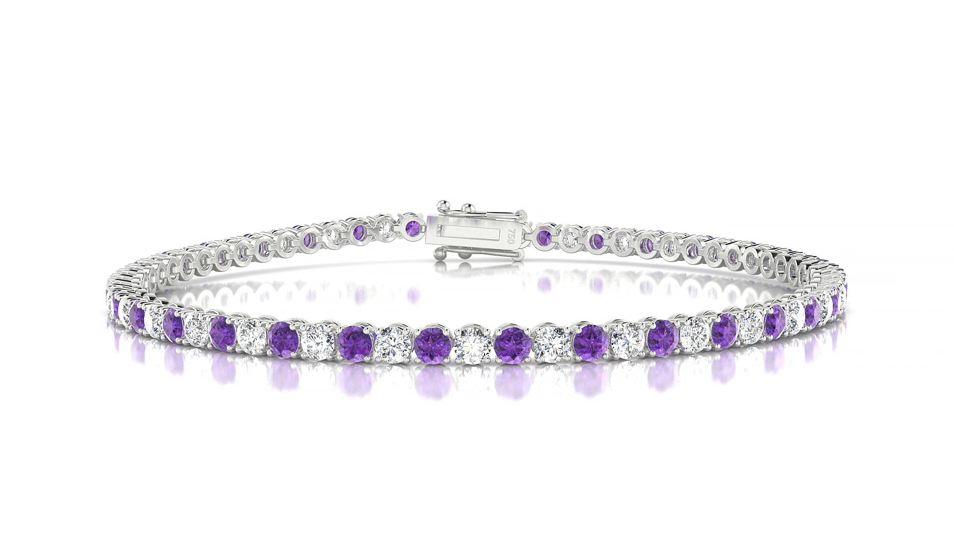 Firenze 1-1 | 18k White Gold 2.5 mm Round Natural Amethyst & Diamond 17 cm Tennis Bracelet