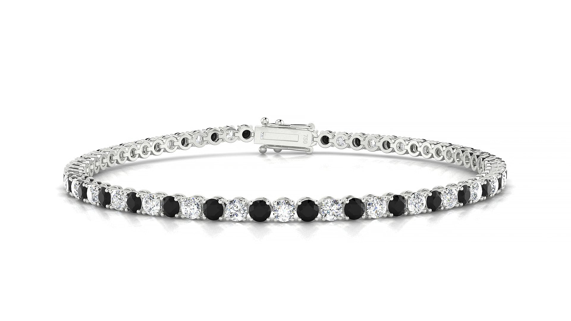 Firenze 1-1 | 18k White Gold 2.5 mm Round Natural Black Diamond & Diamond 15 cm Tennis Bracelet