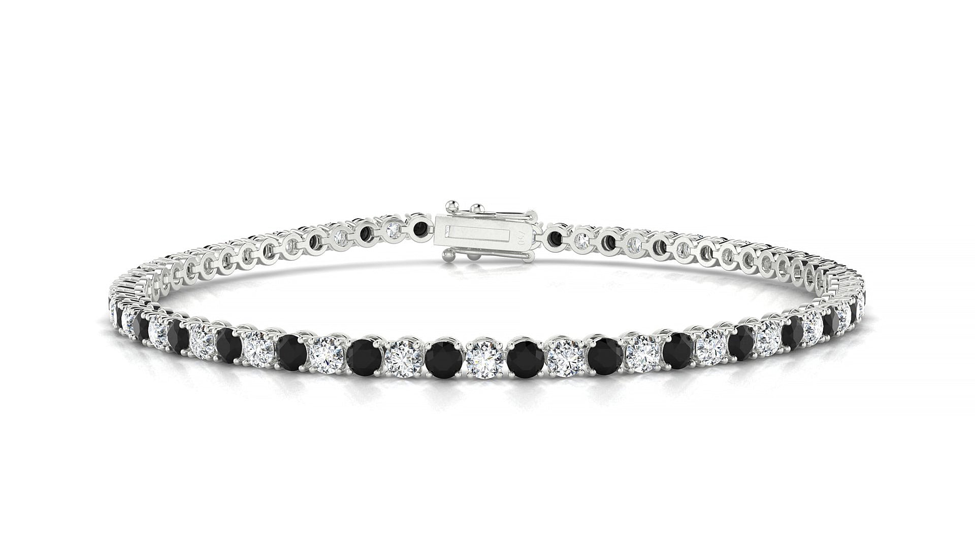 Firenze 1-1 | 18k White Gold 2.5 mm Round Natural Black Diamond & Diamond Tennis Bracelet