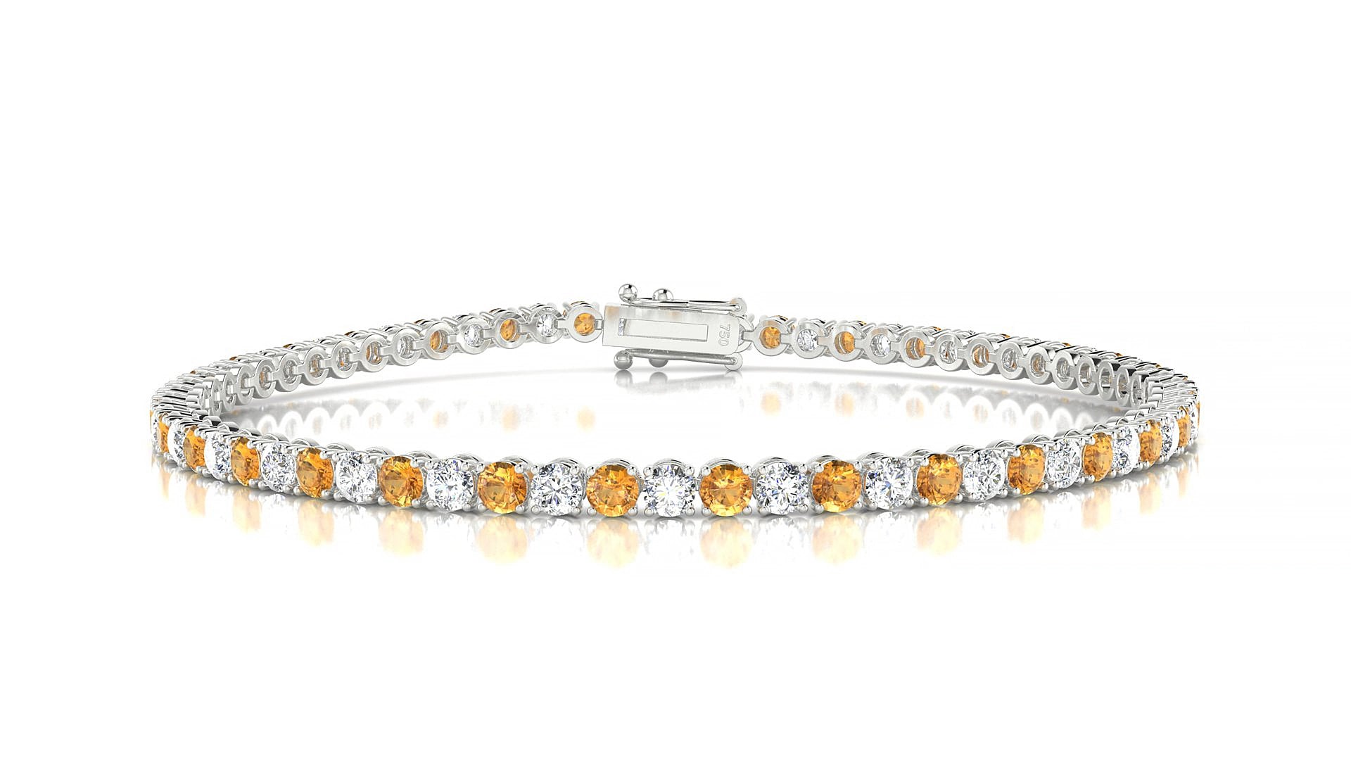 Firenze 1-1 | 18k White Gold 2.5 mm Round Natural Citrine & Diamond 15 cm Tennis Bracelet