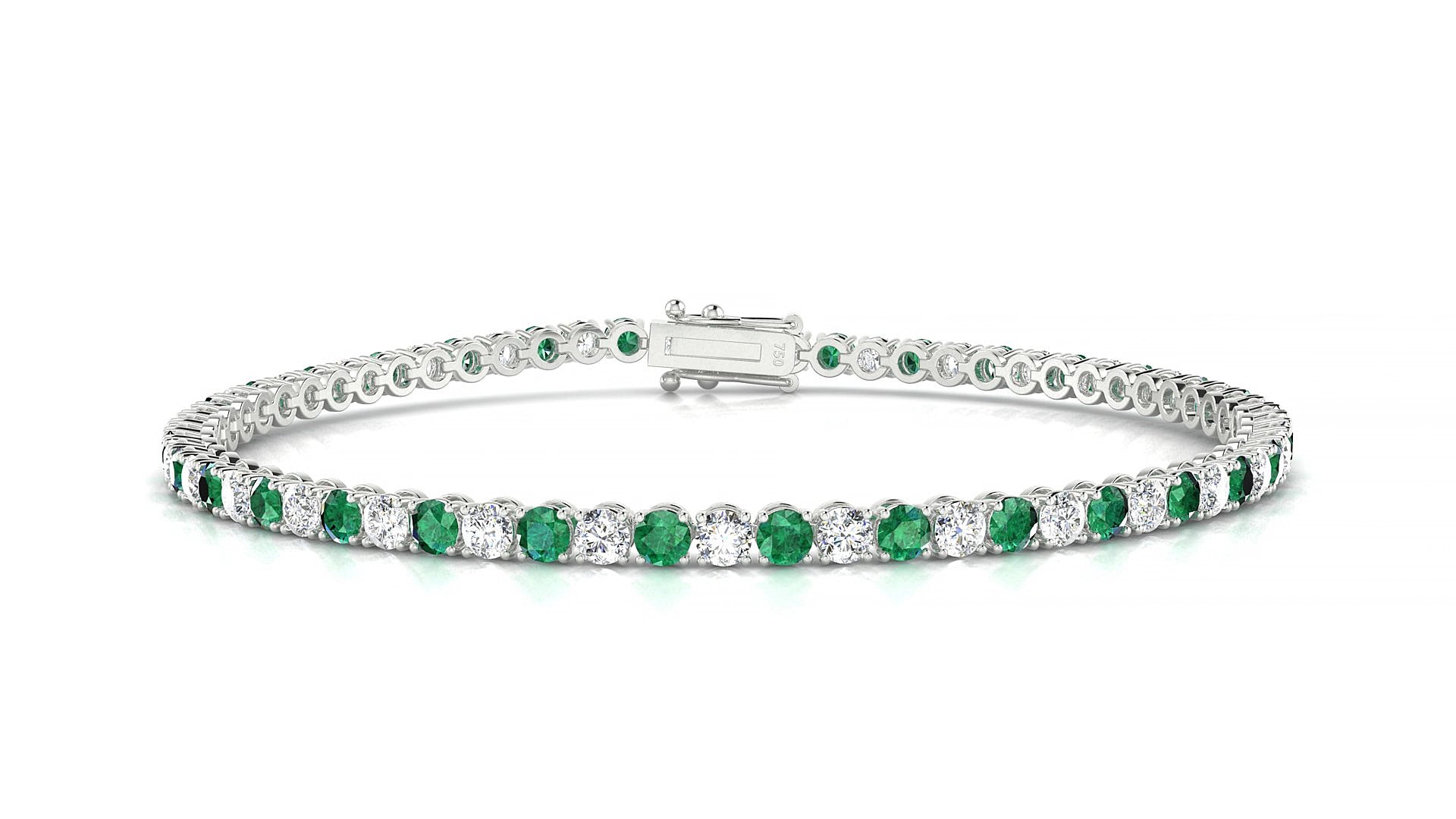 Firenze 1-1 | 18k White Gold 2.5 mm Round Natural Emerald & Diamond 15 cm Tennis Bracelet