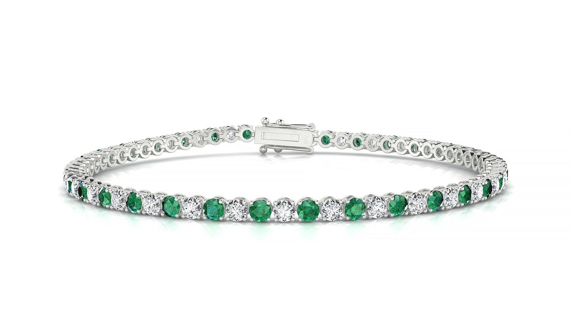 Firenze 1-1 | 18k White Gold 2.5 mm Round Natural Emerald & Diamond Tennis Bracelet