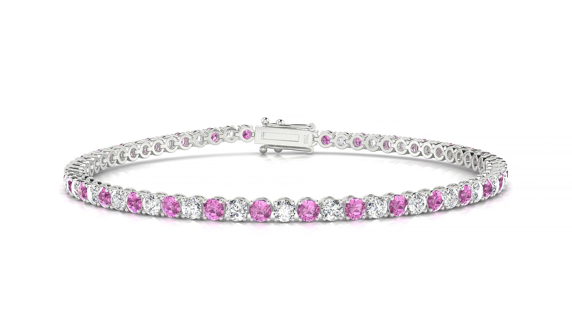 Firenze 1-1 | 18k White Gold 2.5 mm Round Natural Pink Sapphire & Diamond 15 cm Tennis Bracelet