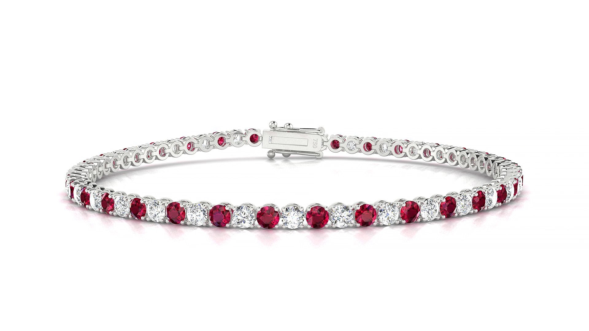 Firenze 1-1 | 18k White Gold 2.5 mm Round Natural Ruby & Diamond 15 cm Tennis Bracelet